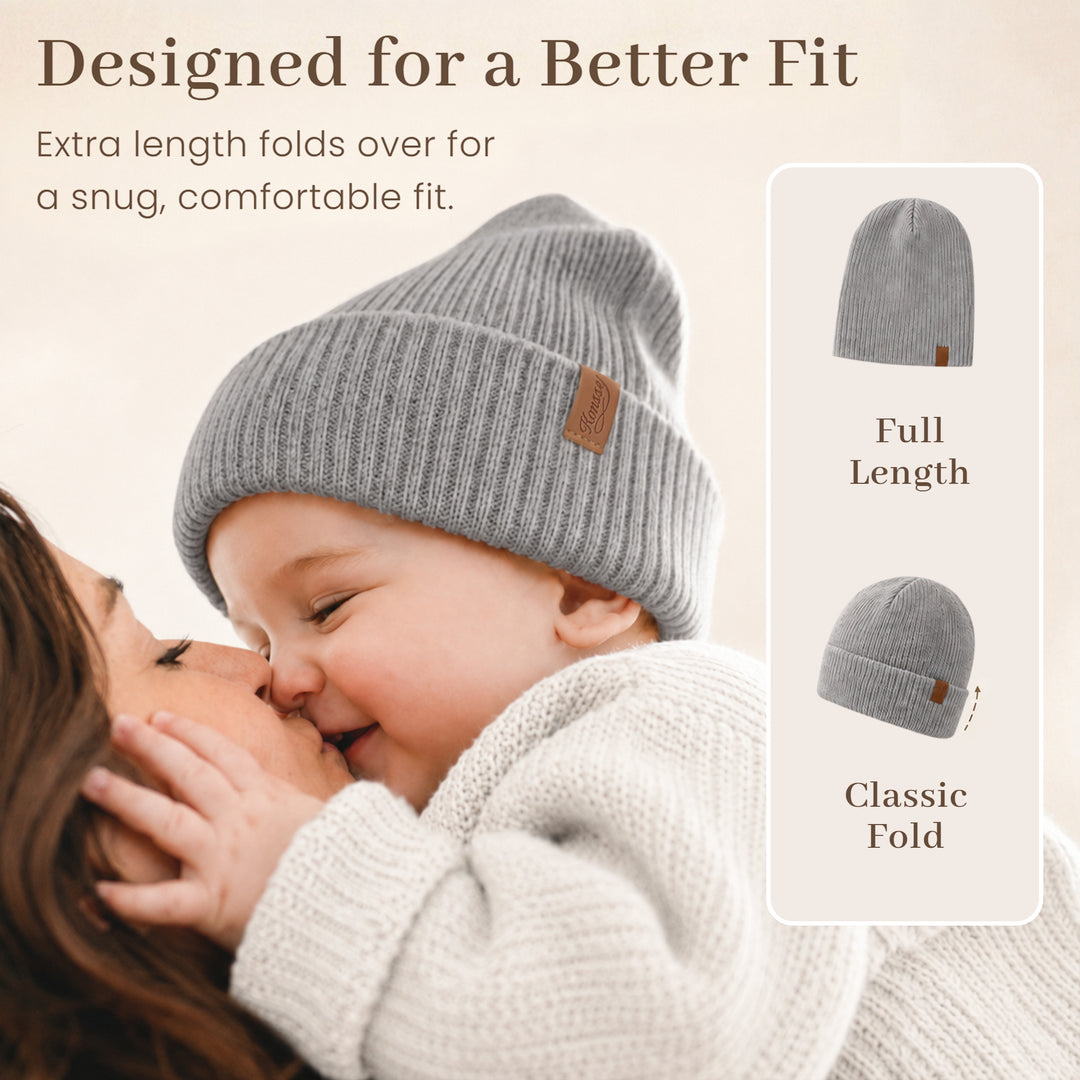 Konnsy 4 Pack Baby Beanie Warm Winter Hats for Newborn Infant Boys Girls | Cozy Double-Layer Knitted Warm Cap, Extra-Soft, Stretch Beanies Without Tight Marks, Multicolor set, Baby Beanies 0-6 Months