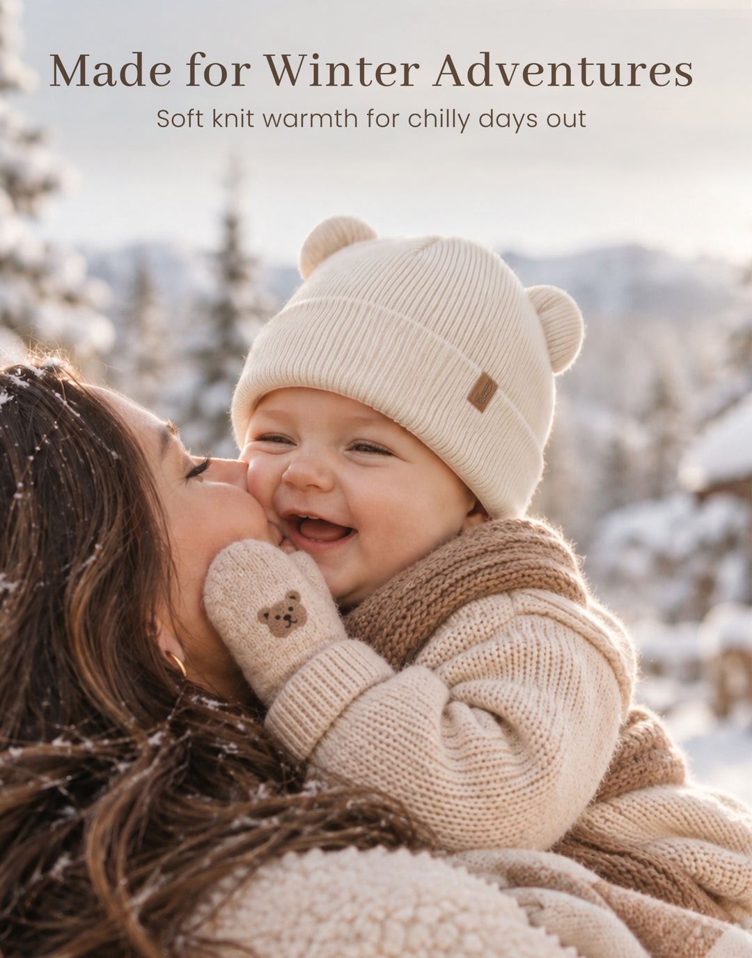 Konssy 4 Pack Baby Beanie with Bear Ear Warm Winter Hat for Newborn Infant Cozy Double-Layer Knitted Warm Cap, Extra-Soft Stretch Beanies, Multicolor Set, Baby Winter Hat for Boys and Girls 0-6 Months