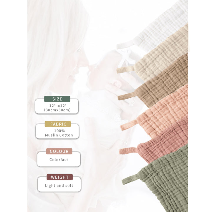 Konssy 6 Pack Baby Muslin Washcloths for Unisex 100% Cotton