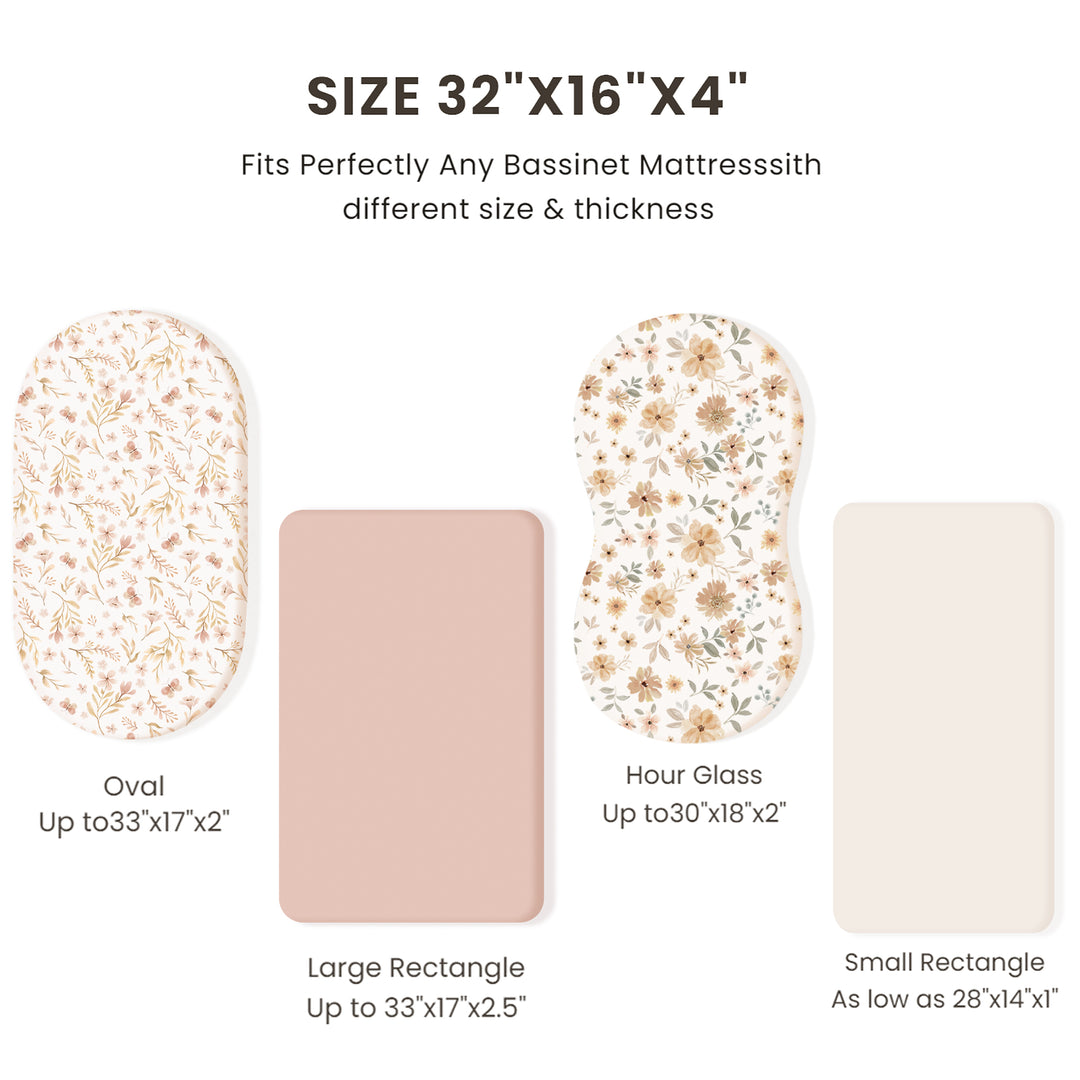Konssy 3 Pack Stretchy Bassinet Sheets for Baby Girl Boy, Soft Breathable Baby Bassinet Mattress Sheets Fit for Hourglass Oval Cradle, Moses Basket Rectangle Mattress