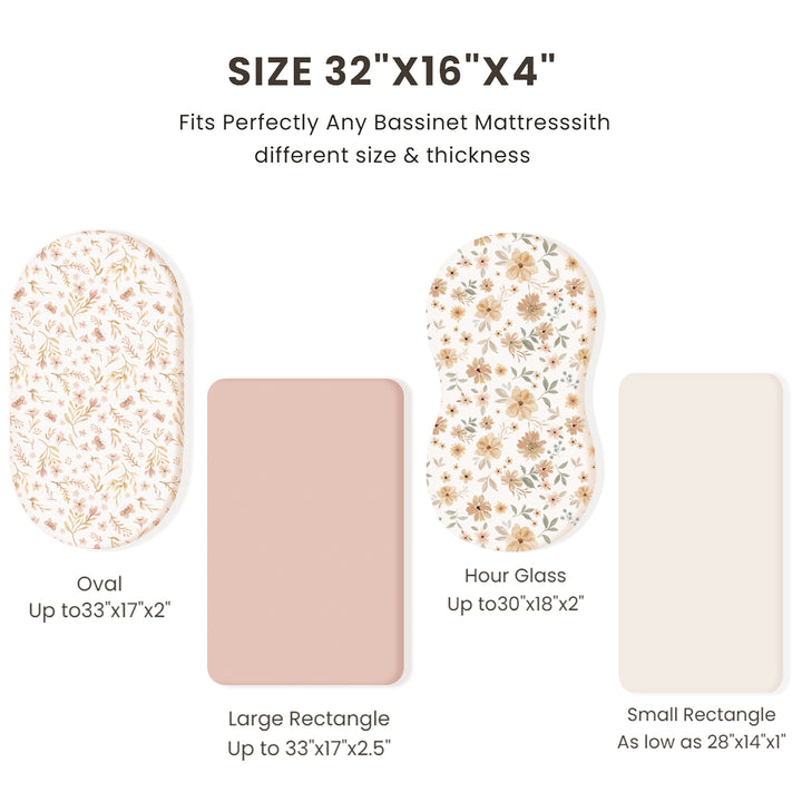 Konssy 3 Pack Stretchy Bassinet Sheets for Baby Girl Boy, Soft Breathable Baby Bassinet Mattress Sheets Fit for Hourglass Oval Cradle, Moses Basket Rectangle Mattress