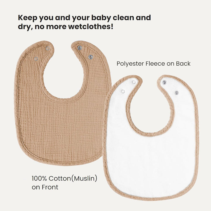 Konssy 8-Pack Muslin Baby Bibs, Adjustable Fit for Drooling and Teething Soft Absorbent, Drool Bibs for Baby Boys Girls, Cotton Front with Fleece Backing, Newborn to Toddler 0-36M