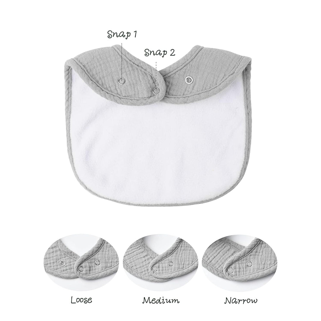 Konssy 8-Pack Muslin Baby Bibs, Adjustable Fit for Drooling and Teething Soft Absorbent, Drool Bibs for Baby Boys Girls, Cotton Front with Fleece Backing, Newborn to Toddler 0-36M