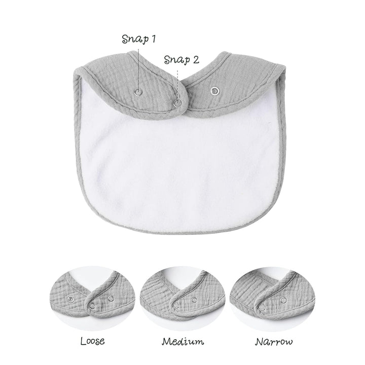 Konssy 8-Pack Muslin Baby Bibs, Adjustable Fit for Drooling and Teething Soft Absorbent, Drool Bibs for Baby Boys Girls, Cotton Front with Fleece Backing, Newborn to Toddler 0-36M