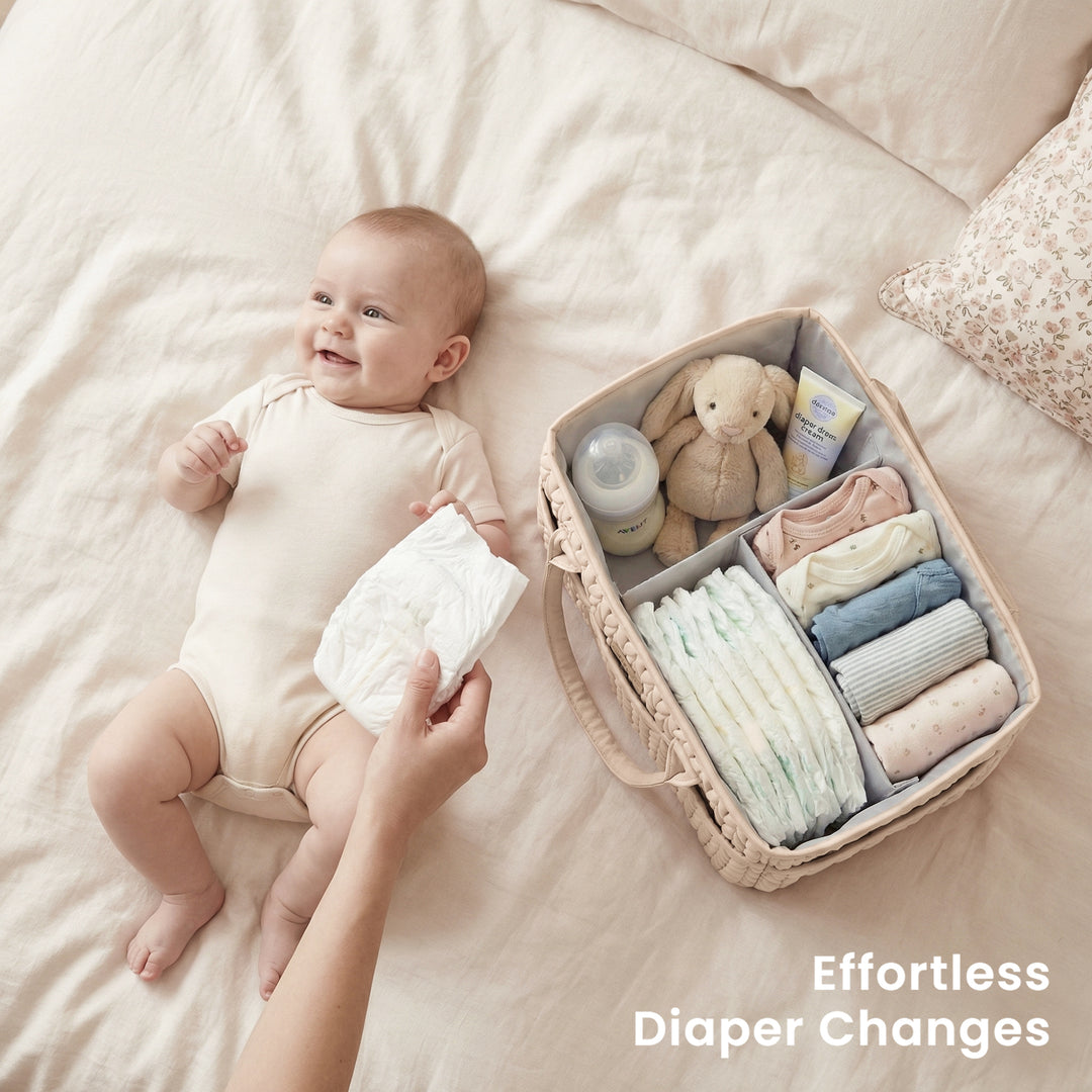 Konssy Braided Quilted Diaper Caddy Organizer