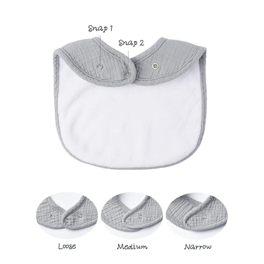 Konssy 8-Pack Muslin Baby Bibs, Adjustable Fit for Drooling and Teething Soft Absorbent, Drool Bibs for Baby Boys Girls, Cotton Front with Fleece Backing, Newborn to Toddler 0-36M