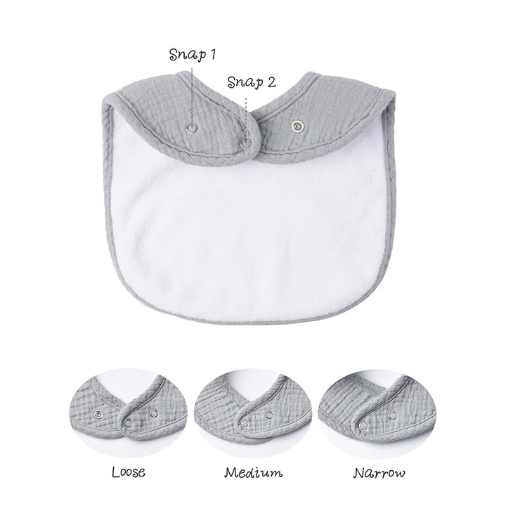 Konssy 8-Pack Muslin Baby Bibs, Adjustable Fit for Drooling and Teething Soft Absorbent, Drool Bibs for Baby Boys Girls, Cotton Front with Fleece Backing, Newborn to Toddler 0-36M