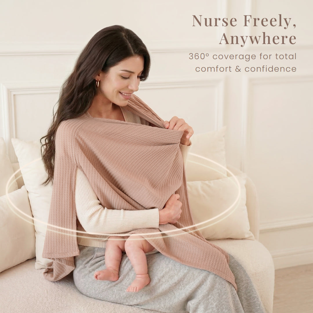 Konssy Nursing Cover for Breastfeeding, Soft & Breathable Privacy Poncho, Multi-Use Feeding Shawl, Comfortable & Portable Breastfeeding Cover for Women (Beige)