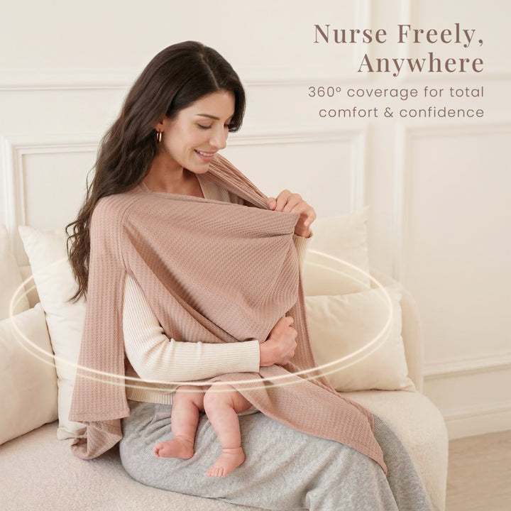 Konssy Nursing Cover for Breastfeeding, Soft & Breathable Privacy Poncho, Multi-Use Feeding Shawl, Comfortable & Portable Breastfeeding Cover for Women (Beige)