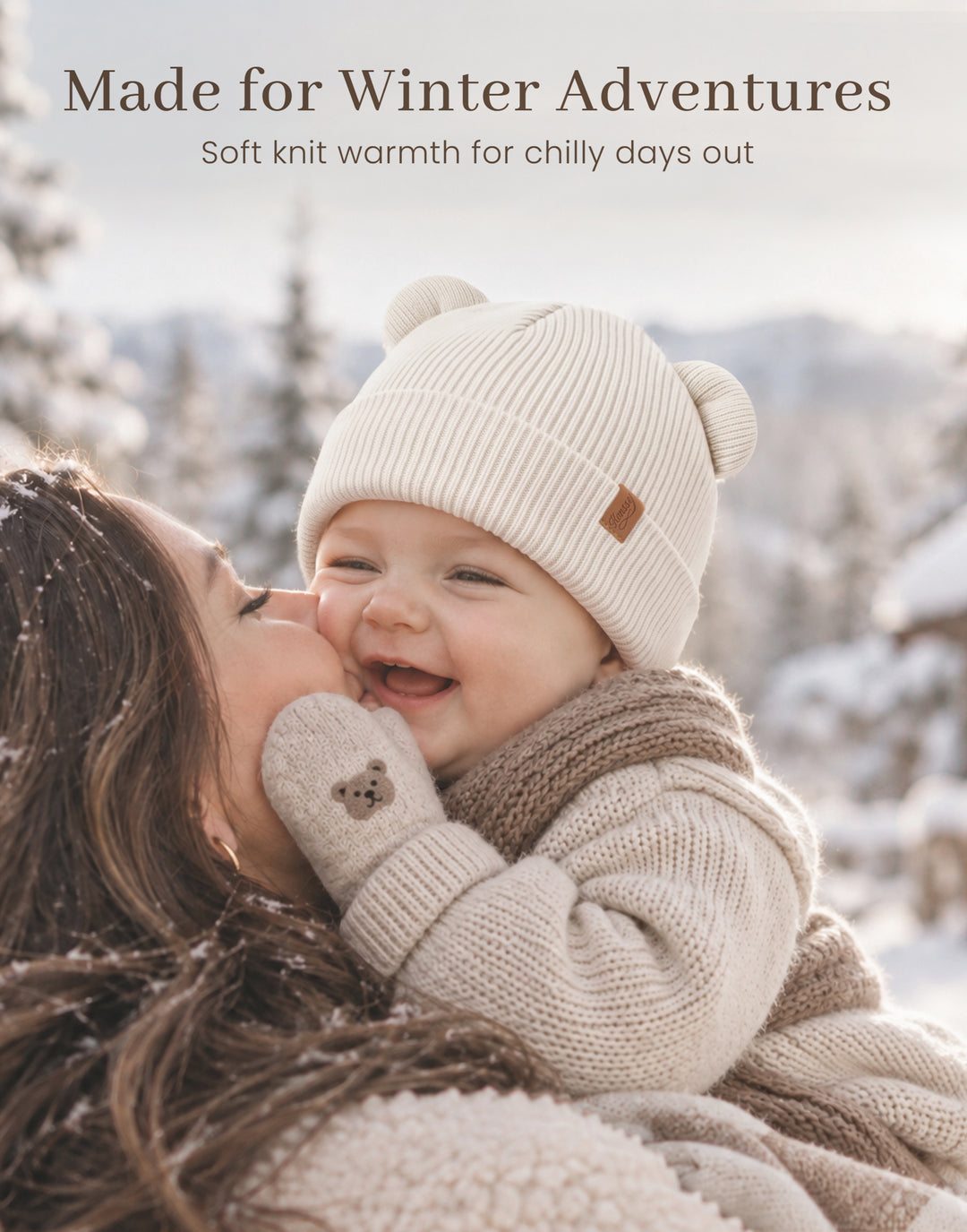 Konssy 4 Pack Baby Beanie with Bear Ear Warm Winter Hat for Newborn Infant Cozy Double-Layer Knitted Warm Cap, Extra-Soft Stretch Beanies, Multicolor Set, Baby Winter Hat for Boys and Girls 0-6 Months