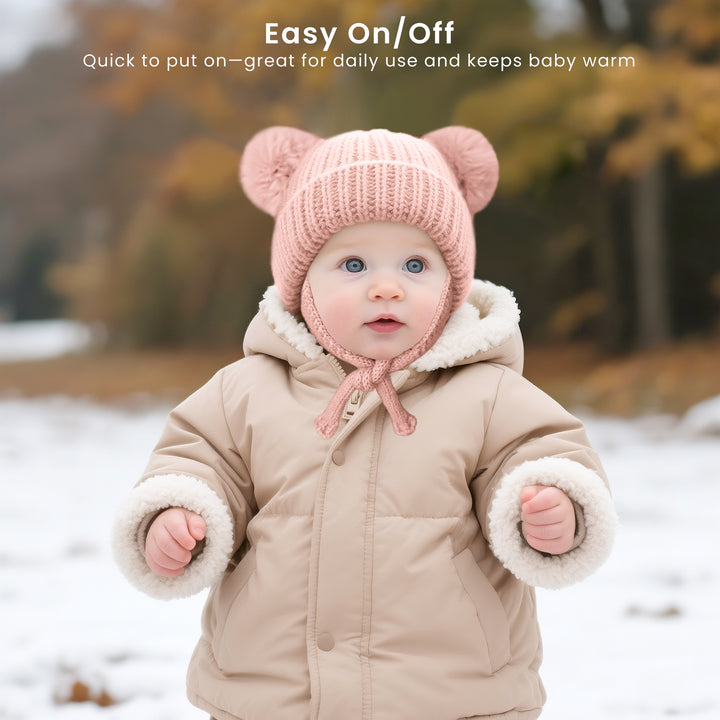 Konssy 2 Pack Baby Winter Hat with Earflaps, Warm Knit Beanie, Cozy Baby Hat for Boys & Girls 0–6 Months