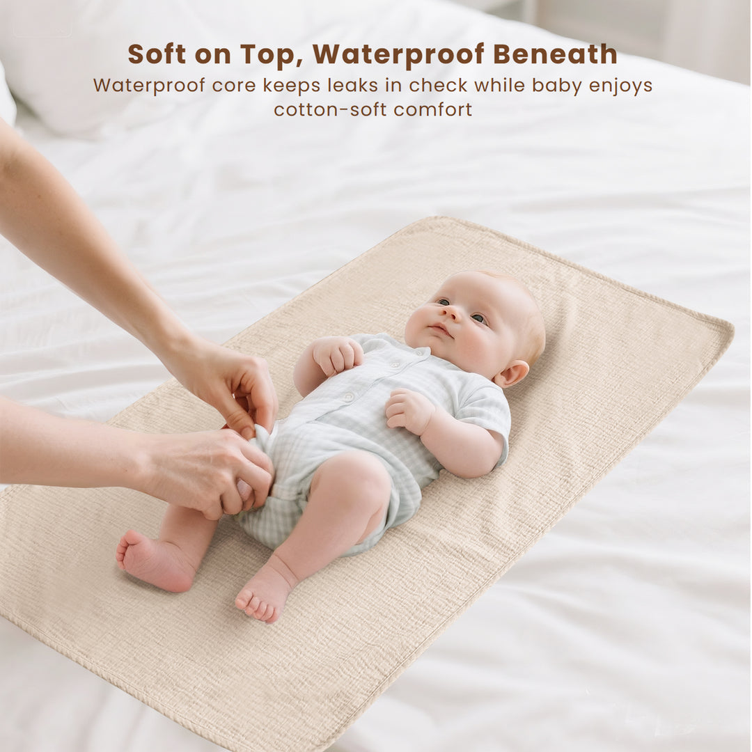 Konssy 2 Pack Waterproof Muslin Cotton Portable Changing Pad 30"x 17", Soft & Foldable Baby Changing Mat Travel Pad with Terry Backing, Shower Gift for Newborn Girls Boys