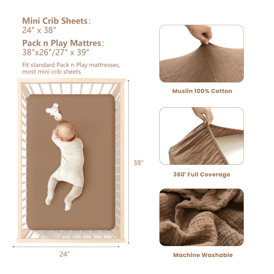 Konssy Muslin Crib Sheets for Girl Boy, 2 PCS Soft and Breathable Cotton Baby Sheets for Standard Crib Mattress, 38"x 24"