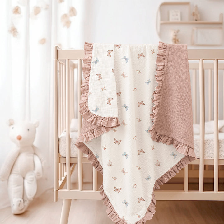 Konssy Flounce Muslin Baby Blankets, Cotton Crib Blanket for Baby Infant Toddler, Super Soft and Lightweight Nursery Blankets 40"x36"