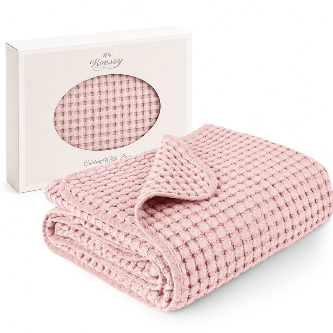 Konssy Waffle Baby Blanket for Boys & Girls, Soft Newborn Swaddle Blanket Waffle Knit, Cozy Crib Blanket Neutral for Nursery, Stroller & Toddler Bed, Machine Washable, 47" x 33"