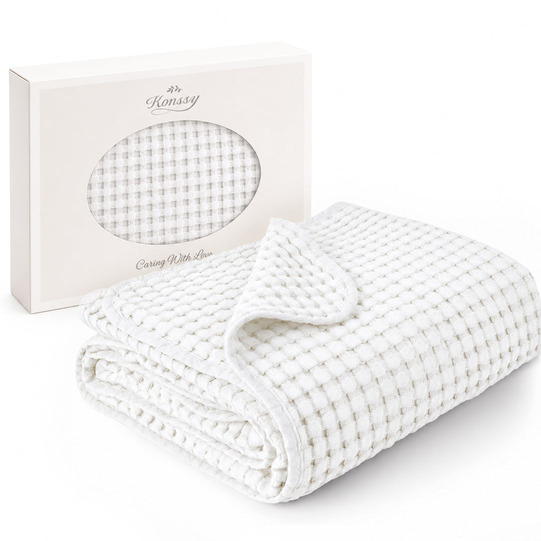 Konssy Waffle Baby Blanket for Boys & Girls, Soft Newborn Swaddle Blanket Waffle Knit, Cozy Crib Blanket Neutral for Nursery, Stroller & Toddler Bed, Machine Washable, 47" x 33"