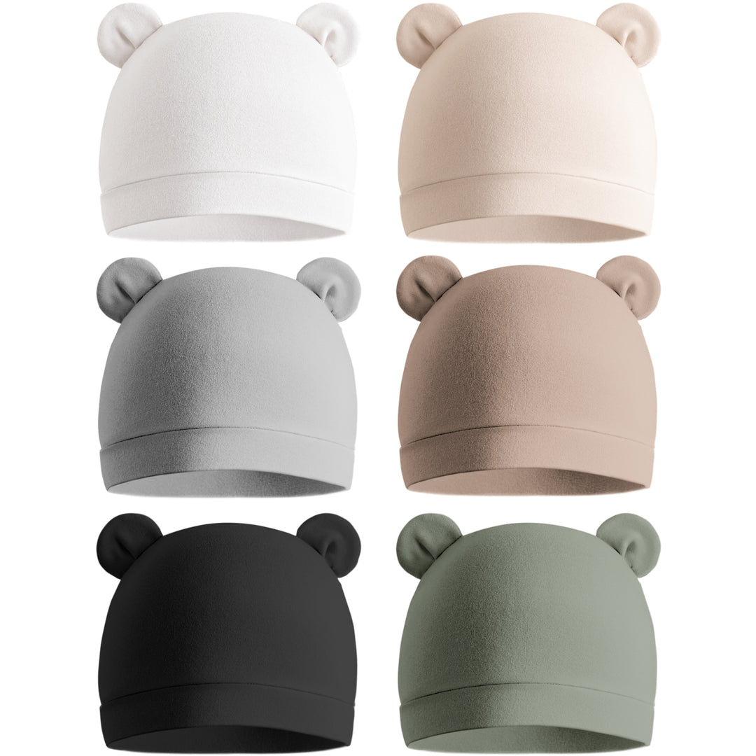 Konssy 6-Pack Baby Newborn Hats with Bear Ears