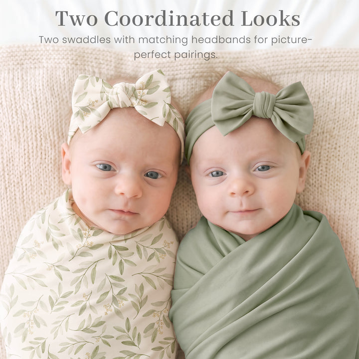 Konssy 4-Piece Newborn Swaddle Set, Stretchy Swaddle Blankets & Headbands/41"x41", Buttery-Soft & Stretchy, for Swaddling, Photos & Everyday Cuddles, Newborn Essentials