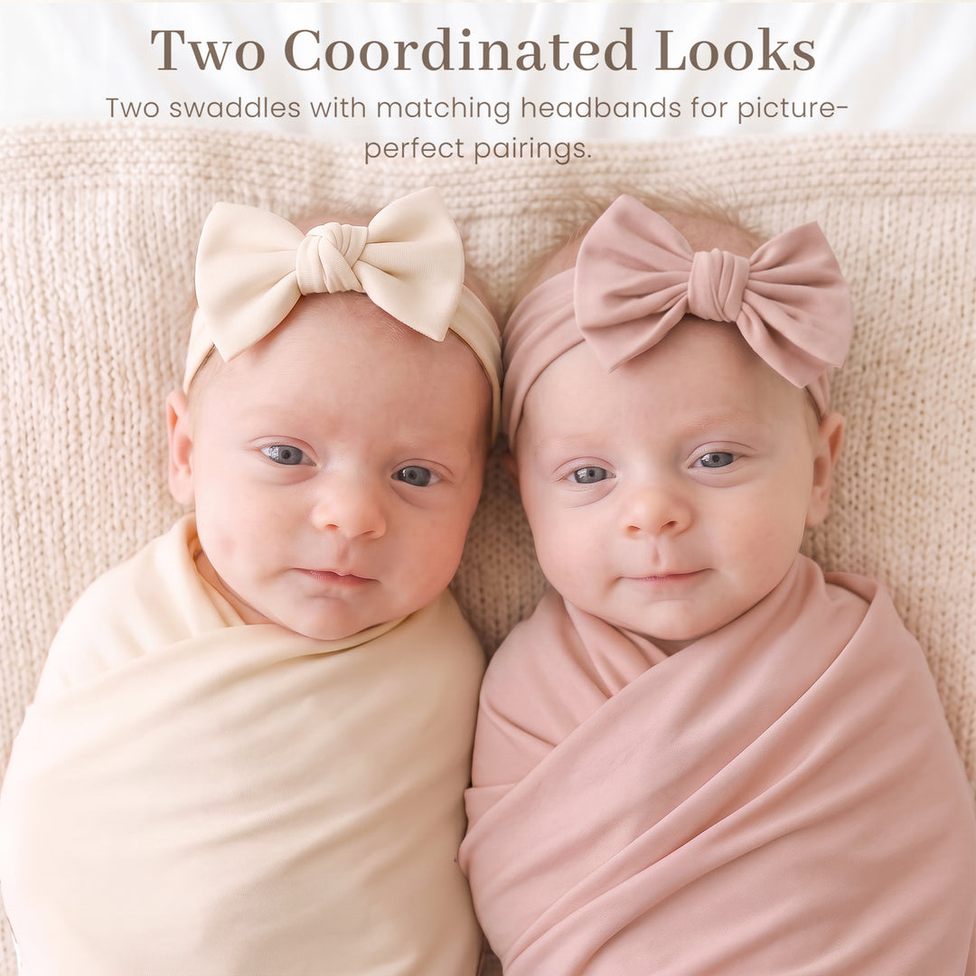 Konssy 4-Piece Newborn Swaddle Set, Stretchy Swaddle Blankets & Headbands/41"x41", Buttery-Soft & Stretchy, for Swaddling, Photos & Everyday Cuddles, Newborn Essentials