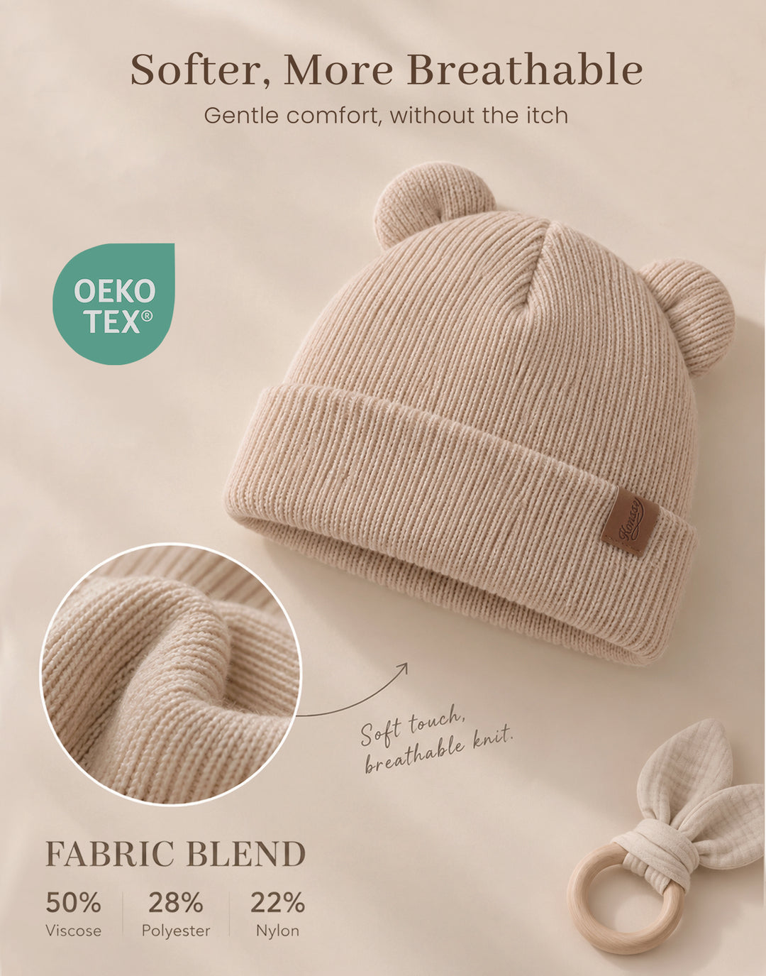 Konssy 4 Pack Baby Beanie with Bear Ear Warm Winter Hat for Newborn Infant Cozy Double-Layer Knitted Warm Cap, Extra-Soft Stretch Beanies, Multicolor Set, Baby Winter Hat for Boys and Girls 0-6 Months