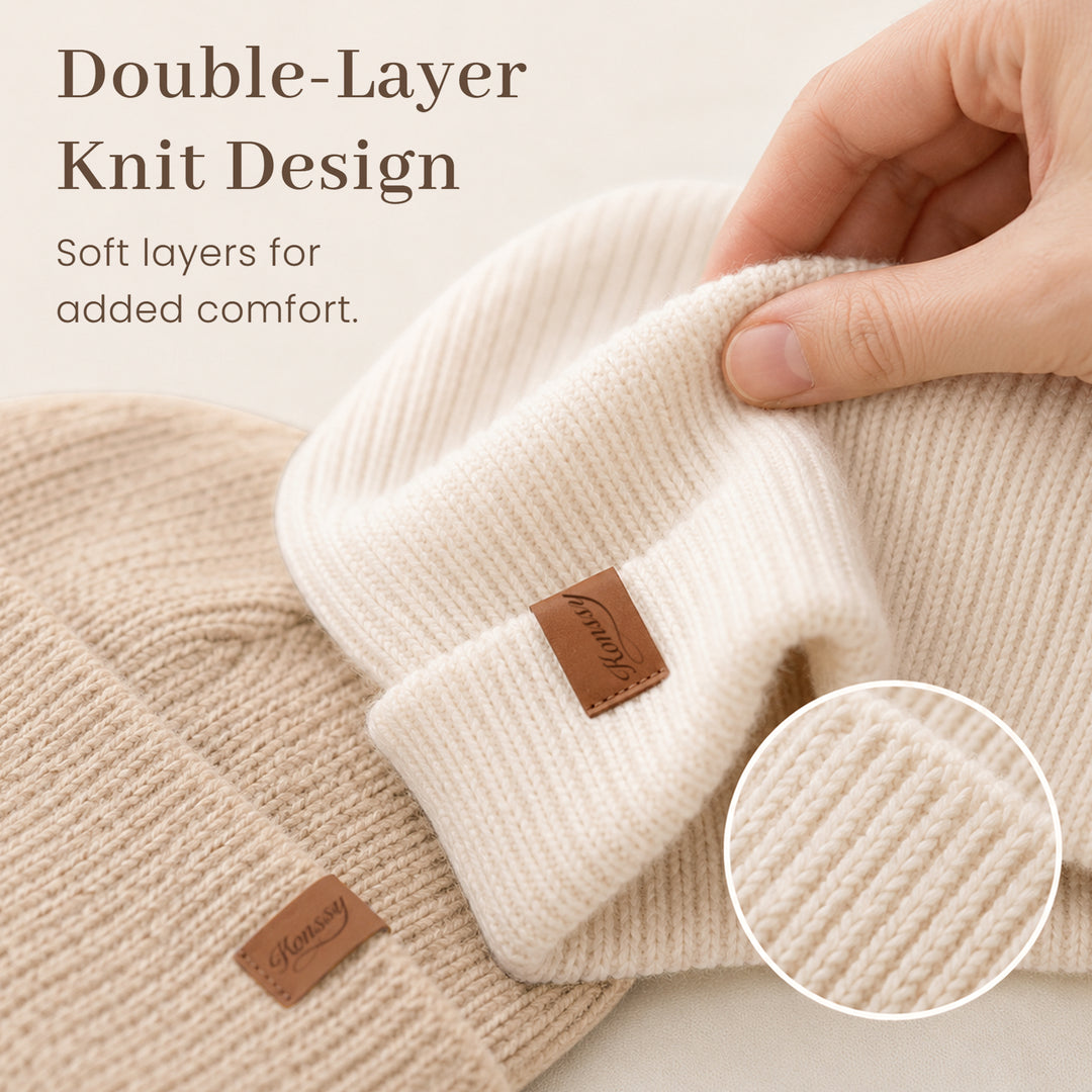 Konnsy 4 Pack Baby Beanie Warm Winter Hats for Newborn Infant Boys Girls | Cozy Double-Layer Knitted Warm Cap, Extra-Soft, Stretch Beanies Without Tight Marks, Multicolor set, Baby Beanies 0-6 Months