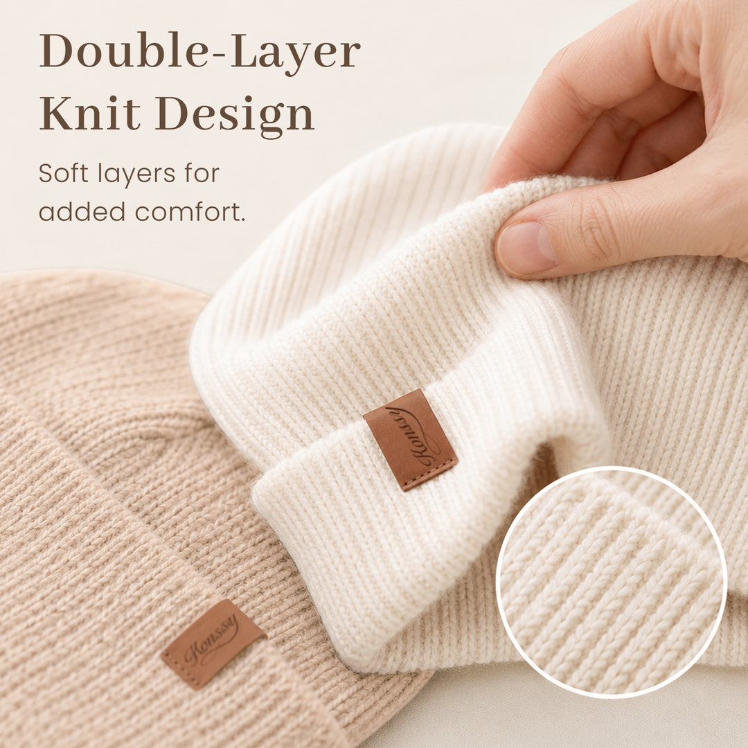 Konnsy 4 Pack Baby Beanie Warm Winter Hats for Newborn Infant Boys Girls | Cozy Double-Layer Knitted Warm Cap, Extra-Soft, Stretch Beanies Without Tight Marks, Multicolor set, Baby Beanies 0-6 Months