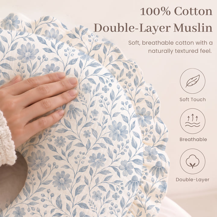 Konssy 100% Muslin Cotton Soft Nursing Pillow Covers with Ruffle Trim Covers Only, Breathable & Machine Washable Slipcover, Baby Breastfeeding Pillow Cover for Newborn Boys & Girls, in gift box