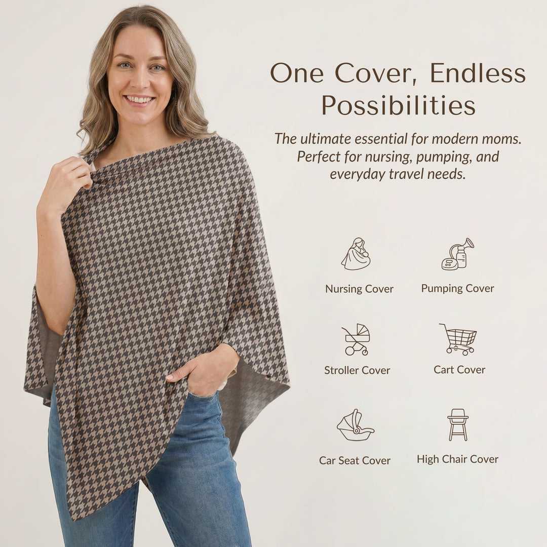Konssy Rayon Made from Bamboo Nursing Cover for Breastfeeding, Buttery-Soft 360° Full Privacy Nursing Poncho, Breathable Stretchy Breastfeeding Cover, Multi-Use Car Seat Canopy (Black Hound)