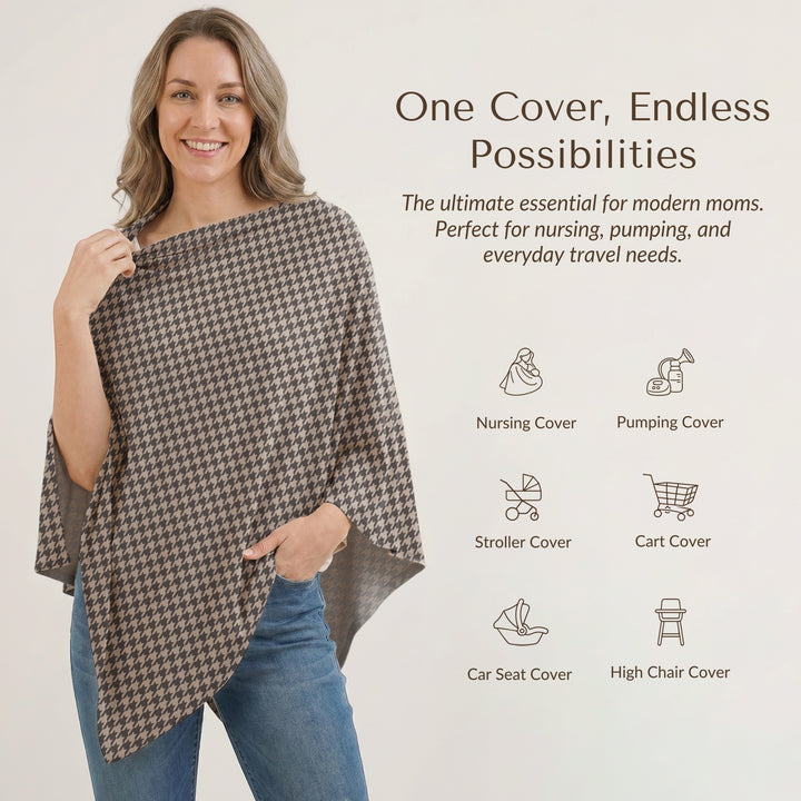 Konssy Rayon Made from Bamboo Nursing Cover for Breastfeeding, Buttery-Soft 360° Full Privacy Nursing Poncho, Breathable Stretchy Breastfeeding Cover, Multi-Use Car Seat Canopy (Black Hound)