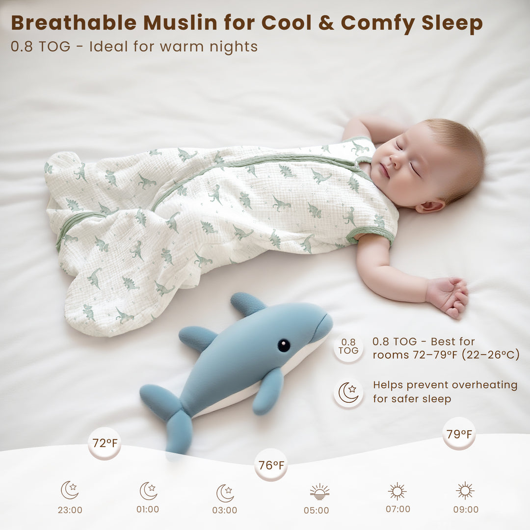 Konssy Muslin Baby Sleep Sack 0-6 Months 0.8 TOG, 2 Pack 100% Cotton Wearable Blanket for Babies, 2-Way Zipper Breathable Sleeping Sack Infant Toddler Essentials for Girls and Boys