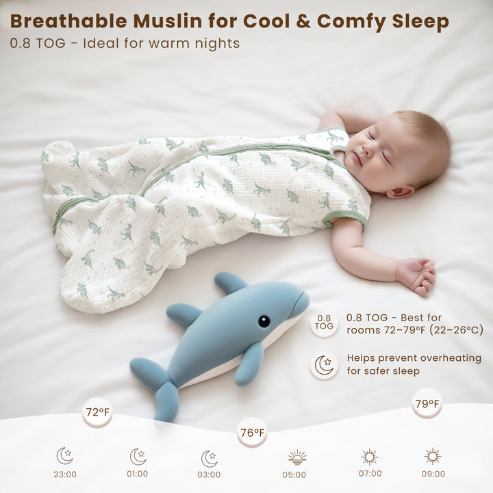 Konssy Muslin Baby Sleep Sack 0-6 Months 0.8 TOG, 2 Pack 100% Cotton Wearable Blanket for Babies, 2-Way Zipper Breathable Sleeping Sack Infant Toddler Essentials for Girls and Boys