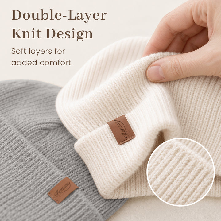 Konnsy 4 Pack Baby Beanie Warm Winter Hats for Newborn Infant Boys Girls | Cozy Double-Layer Knitted Warm Cap, Extra-Soft, Stretch Beanies Without Tight Marks, Multicolor set, Baby Beanies 0-6 Months