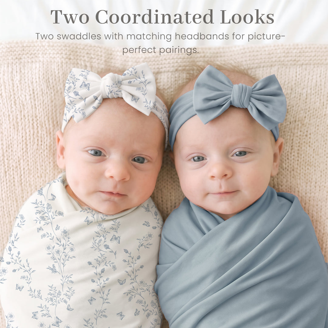 Konssy 4-Piece Newborn Swaddle Set, Stretchy Swaddle Blankets & Headbands/41"x41", Buttery-Soft & Stretchy, for Swaddling, Photos & Everyday Cuddles, Newborn Essentials