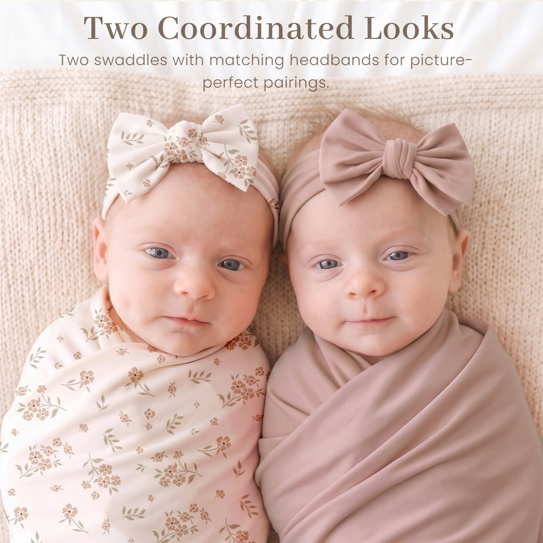 Konssy 4-Piece Newborn Swaddle Set, Stretchy Swaddle Blankets & Headbands/41"x41", Buttery-Soft & Stretchy, for Swaddling, Photos & Everyday Cuddles, Newborn Essentials