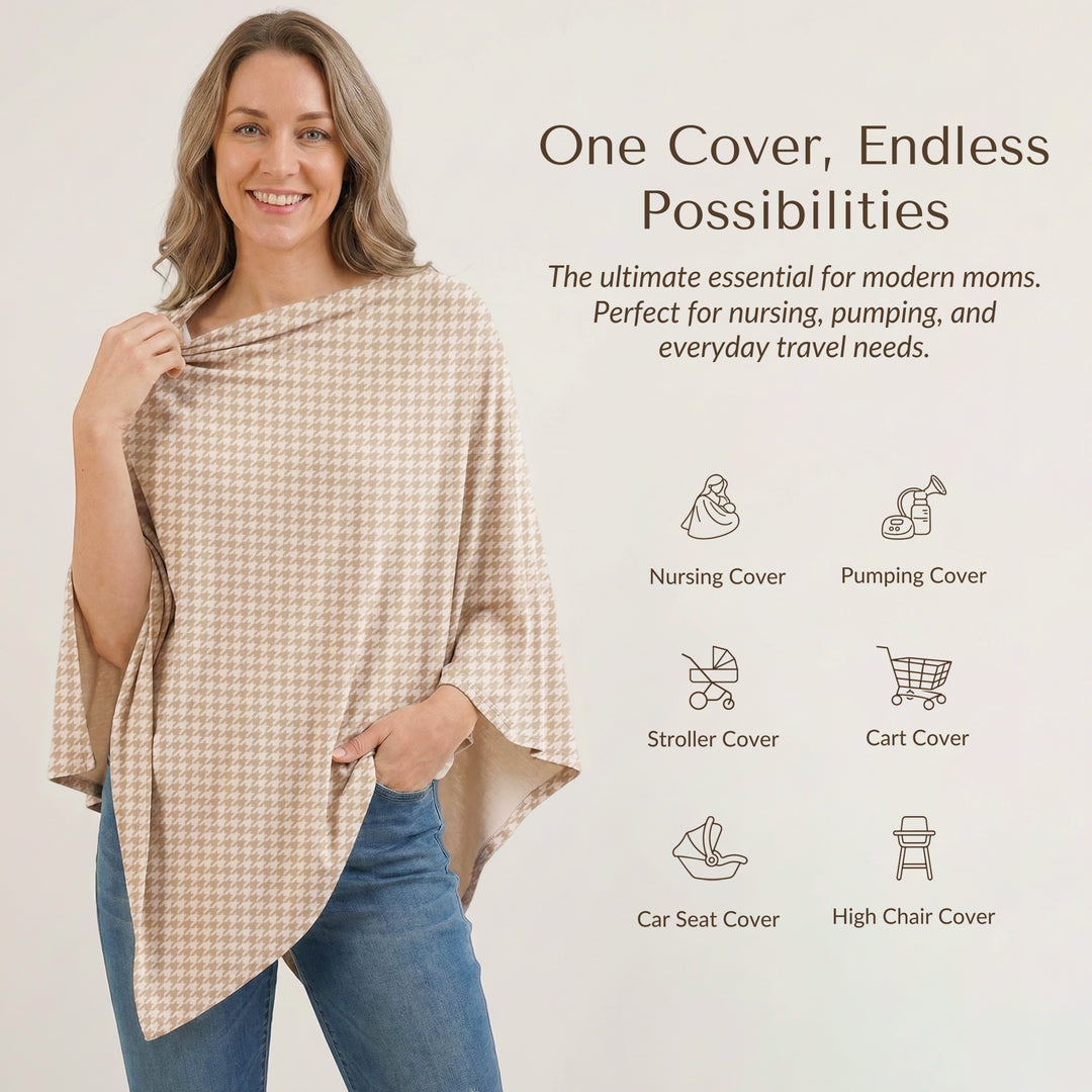 Konssy Rayon Made from Bamboo Nursing Cover for Breastfeeding, Buttery-Soft 360° Full Privacy Nursing Poncho, Breathable Stretchy Breastfeeding Cover, Multi-Use Car Seat Canopy (Apricot Hound)