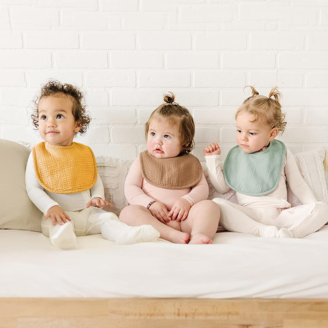 Konssy 8-Pack Muslin Baby Bibs, Adjustable Fit for Drooling and Teething Soft Absorbent, Drool Bibs for Baby Boys Girls, Cotton Front with Fleece Backing, Newborn to Toddler 0-36M
