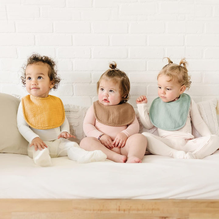 Konssy 8-Pack Muslin Baby Bibs, Adjustable Fit for Drooling and Teething Soft Absorbent, Drool Bibs for Baby Boys Girls, Cotton Front with Fleece Backing, Newborn to Toddler 0-36M