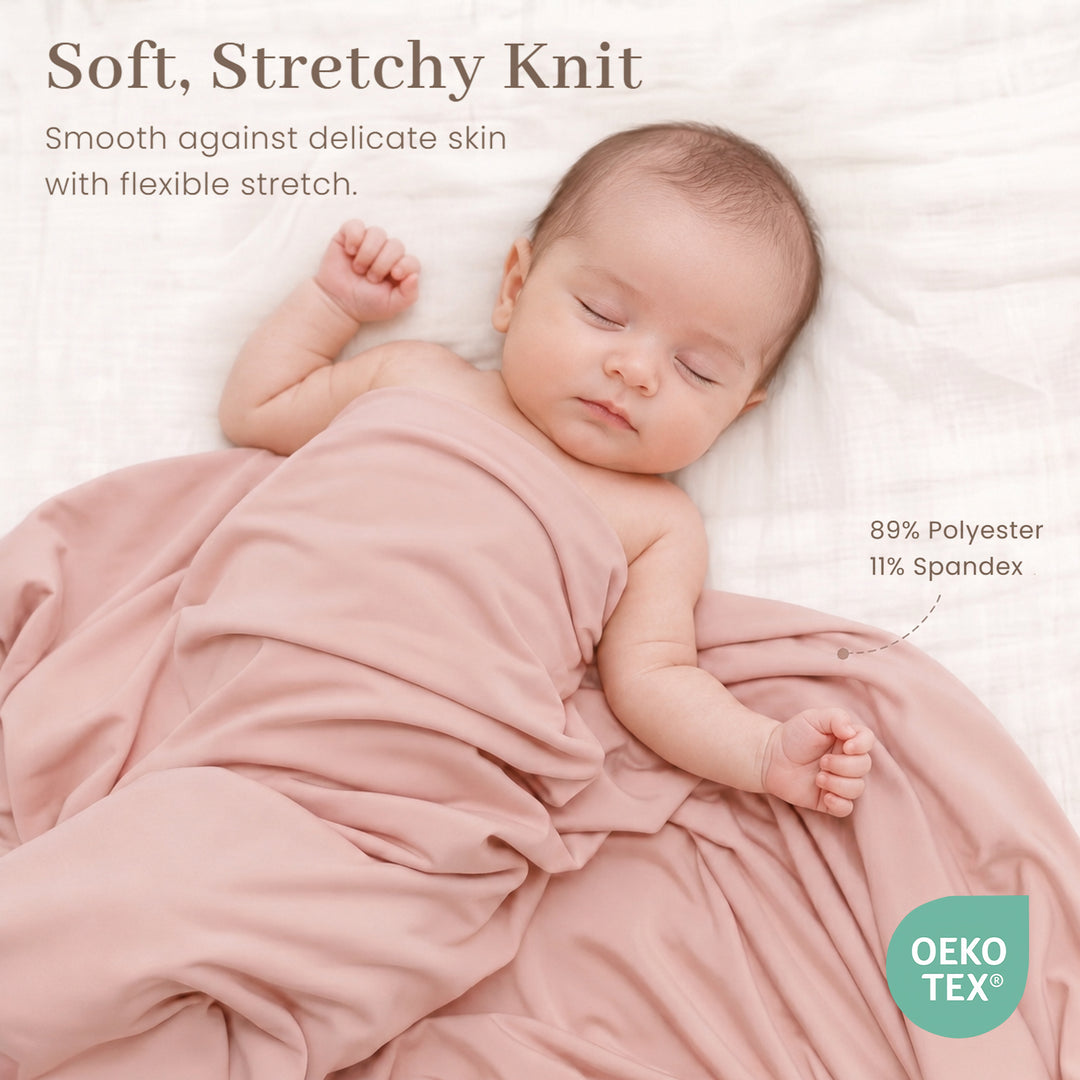 Konssy 4-Piece Newborn Swaddle Set, Stretchy Swaddle Blankets & Headbands/41"x41", Buttery-Soft & Stretchy, for Swaddling, Photos & Everyday Cuddles, Newborn Essentials