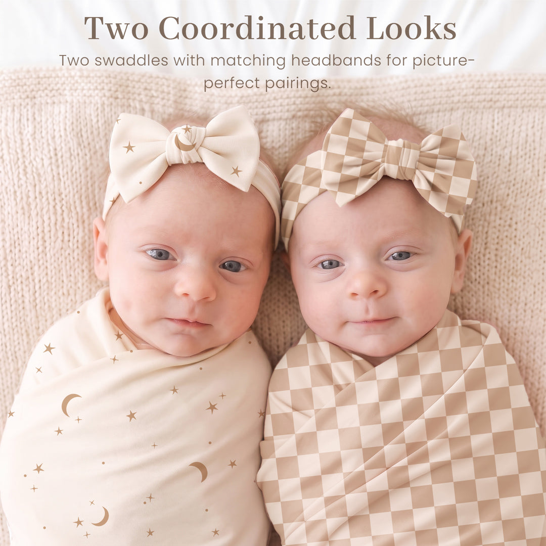 Konssy 4-Piece Newborn Swaddle Set, Stretchy Swaddle Blankets & Headbands/41"x41", Buttery-Soft & Stretchy, for Swaddling, Photos & Everyday Cuddles, Newborn Essentials