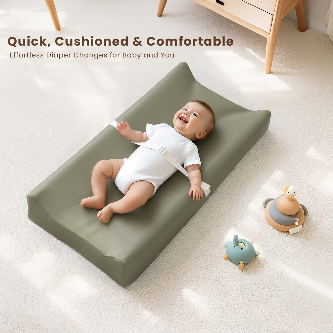 Konssy Vegan Leather Changing Pad Cover for Baby Girls Boys, 2 Pack Waterproof & Wipe-Clean Diaper Chang Table Covers, Soft Changing Pad Sheets (Fog Green,Beige)