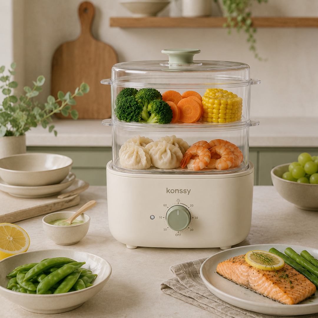 Konssy Electric Food Steamer, 2-Tier Vegetable Steamer with BPA-Free Baskets