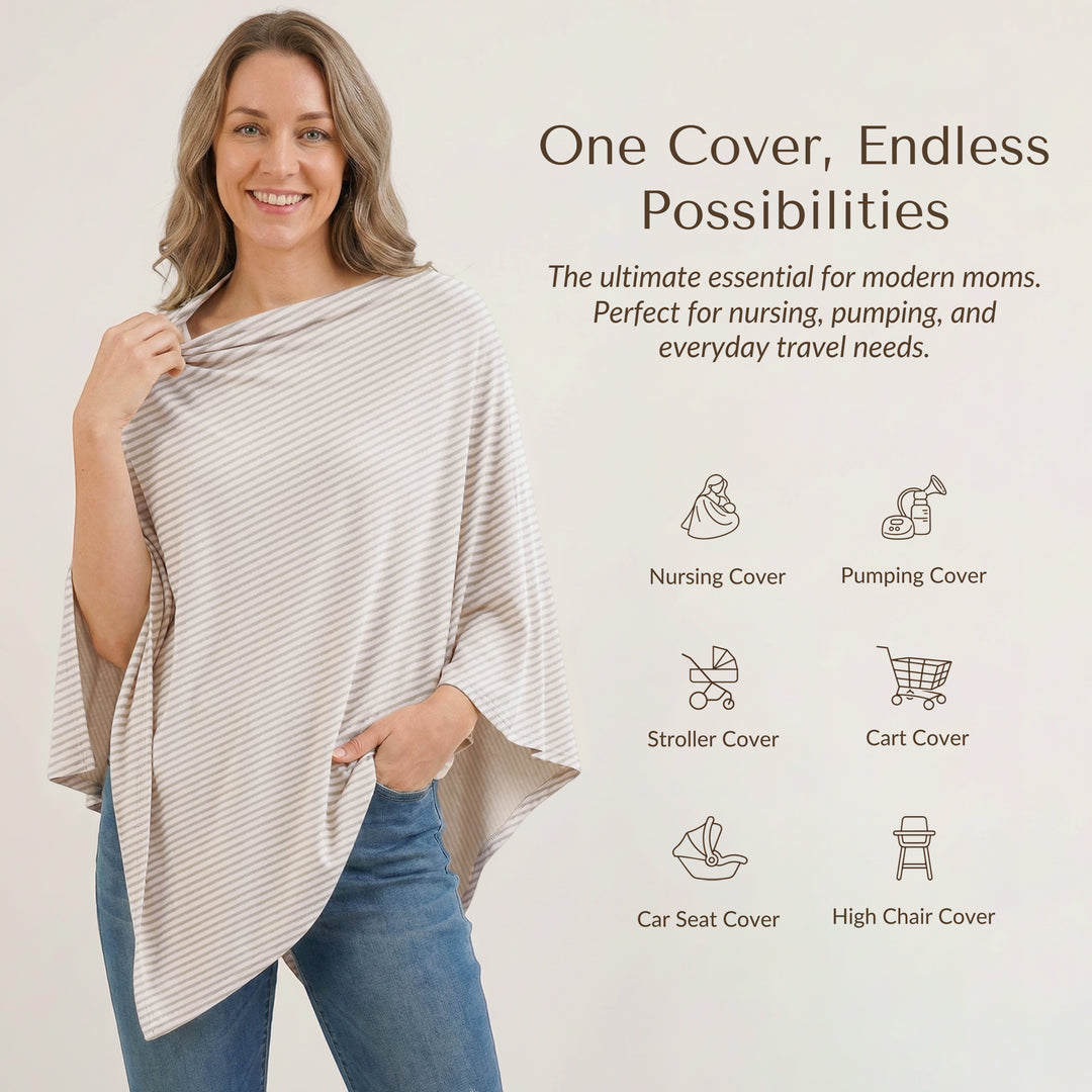 Konssy Nursing Cover for Breastfeeding, 360 Full Privacy Breathable Breastfeeding Cover, Multi-use Carseat Canopy (Grey Stripe)