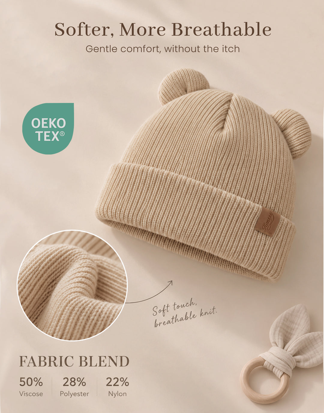 Konssy 4 Pack Baby Beanie with Bear Ear Warm Winter Hat for Newborn Infant Cozy Double-Layer Knitted Warm Cap, Extra-Soft Stretch Beanies, Multicolor Set, Baby Winter Hat for Boys and Girls 0-6 Months