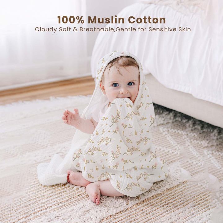 Konssy 2-Pack Muslin Hooded Baby Towels