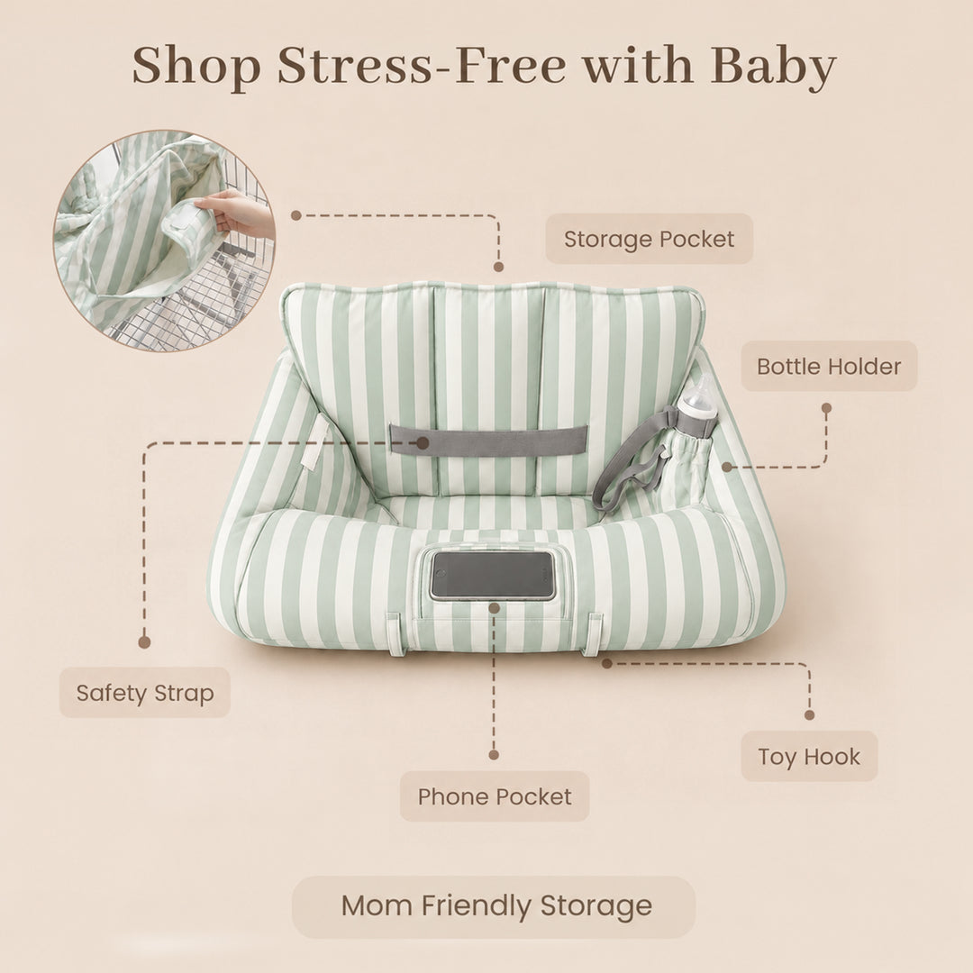 Konssy Shopping Cart Cover for Baby, High Chair Cover, 360° Protection Grocery Cart Seat Cover with Storage Pockets, Soft, Machine Washable, Portable with Carry Bag, Boys & Girls, Wide Green