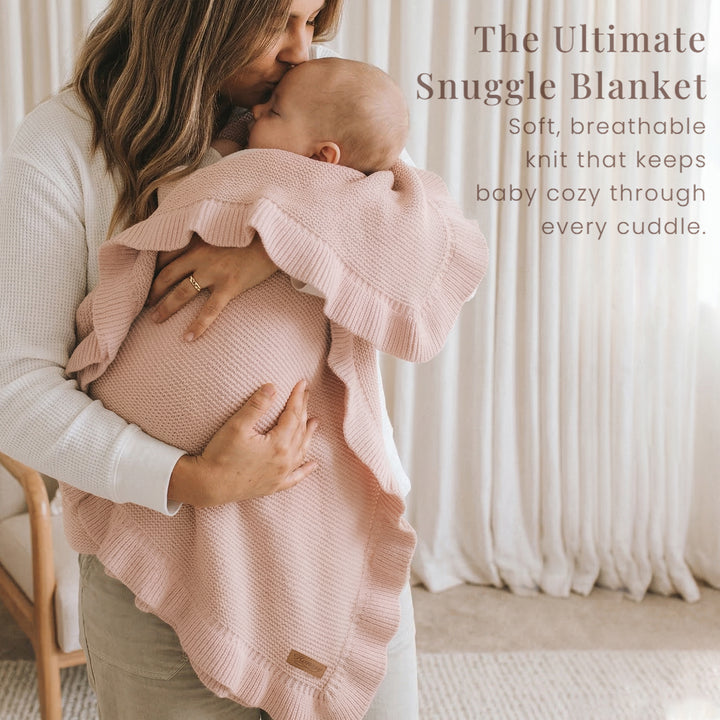 Konssy Knit Baby Blanket with Ruffle Edge, Ultra-Soft Receiving Baby Blankets for Girl
