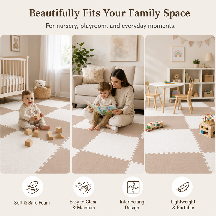Konssy Baby Foam Play Mat, Interlocking EVA Floor Tiles, Waterproof Crawling Mat for Nursery and Playroom