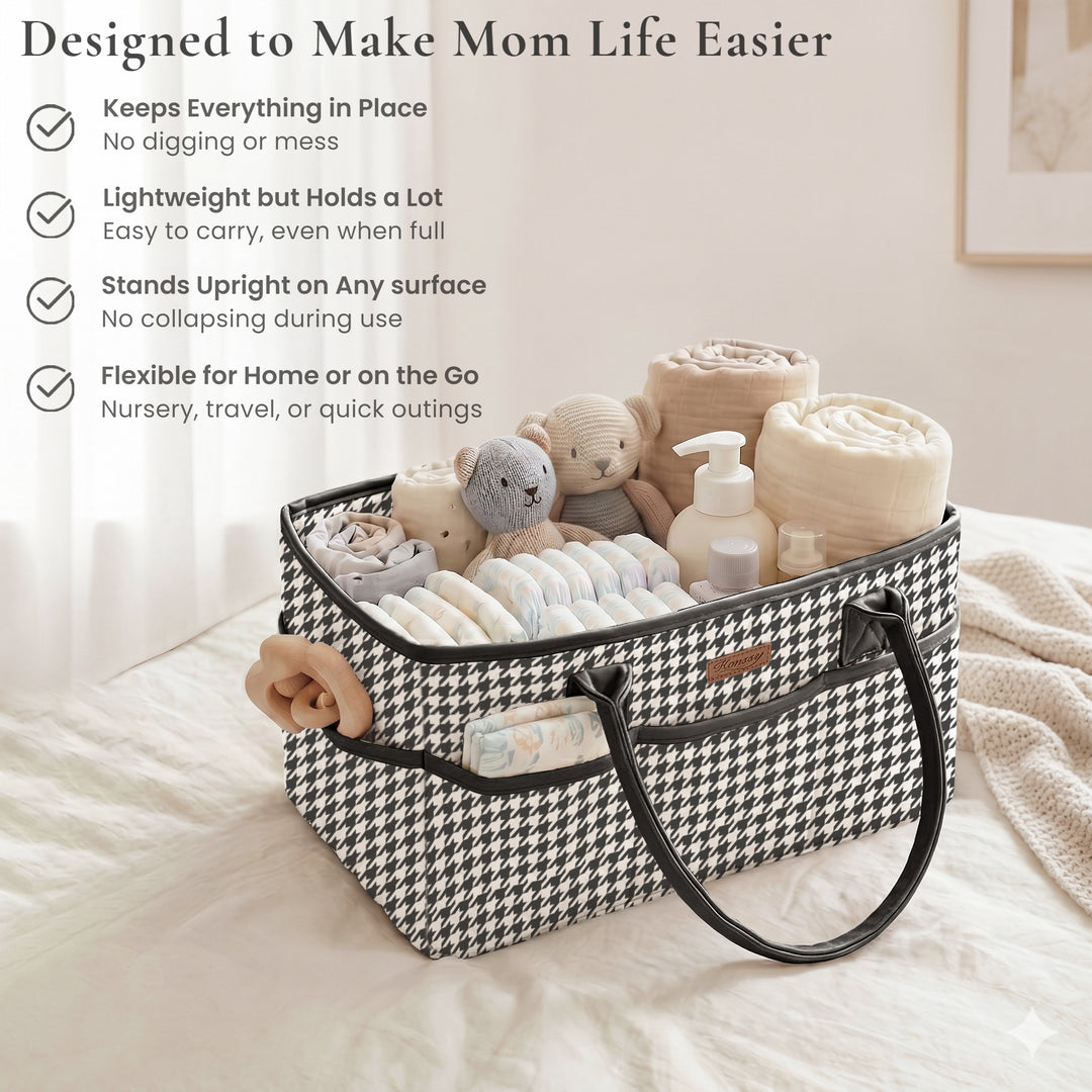 Konssy Quilted Diaper Caddy Organizer, Diaper Caddy Basket with Vegan Leather Handles, Water-Repellent Nursery Storage Basket, Portable Car Organizer, Registry Search Must Haves