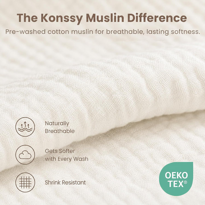 Konssy 8-Pack Muslin Baby Bibs, Adjustable Fit for Drooling and Teething Soft Absorbent, Drool Bibs for Baby Boys Girls, Cotton Front with Fleece Backing, Newborn to Toddler 0-36M