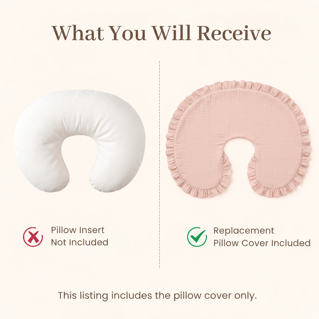 Konssy 100% Muslin Cotton Soft Nursing Pillow Covers with Ruffle Trim Covers Only, Breathable & Machine Washable Slipcover, Baby Breastfeeding Pillow Cover for Newborn Boys & Girls, in gift box
